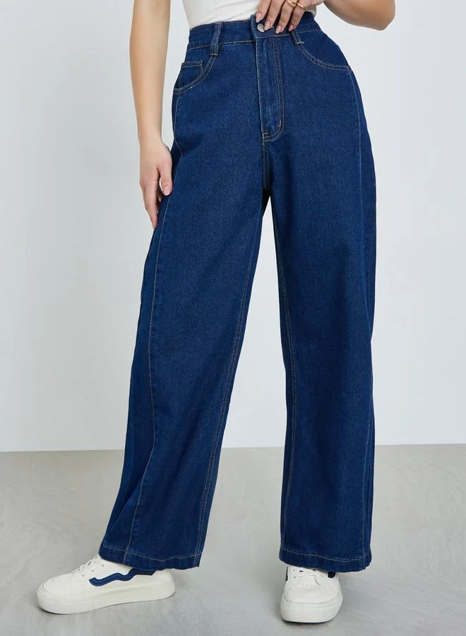 Styli Women Wide Leg Panelled Jeans
